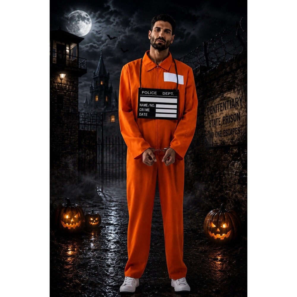 Spooktacular Creations Orange Prisoner Jumpsuit Costume Men Large Halloween